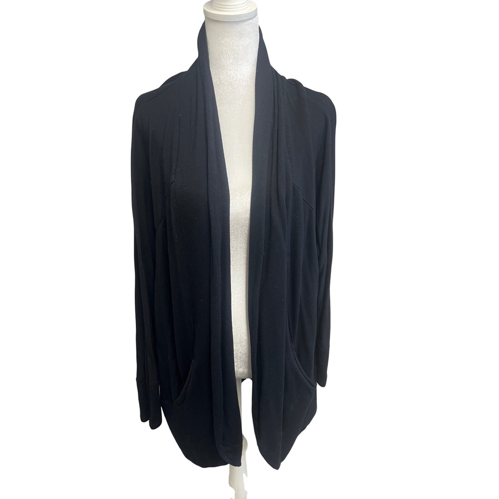 Soma Cardigan Womens Open Front Pockets Black Soft Lounge Sz L Minimalist Travel